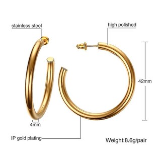 Foto 2 | Pendientes Huoguo Dorados De Acero Inoxidable Minimalistas De 42 Mm Para Mujer - Venta Internacional.