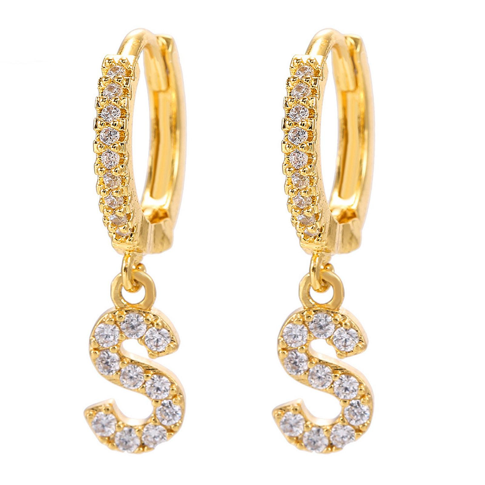 Foto 2 pulgar | Pendientes De Aro Huoguo Deinty Con Inicial Chapada En Oro Para Mujer - Venta Internacional.