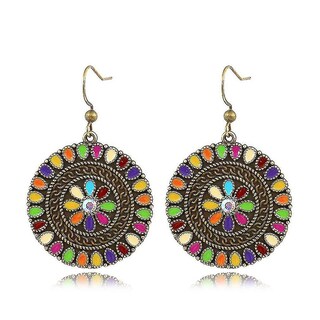 Foto 1 | Pendientes Huoguo Redondos Geométricos Que Gotean Con Flores Esmaltadas Al Óleo - Venta Internacional.