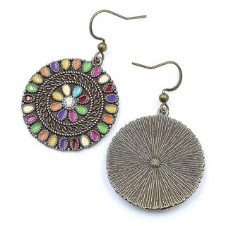 Foto 2 | Pendientes Huoguo Redondos Geométricos Que Gotean Con Flores Esmaltadas Al Óleo - Venta Internacional.