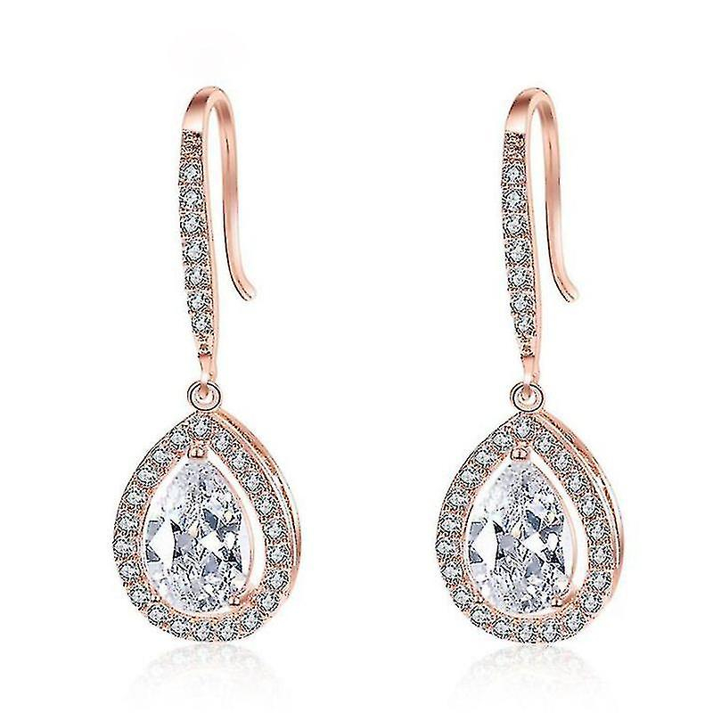 Foto 2 pulgar | Pendientes Huoguo De Plata 925 En Tono Oro Rosa Con Forma De Pera En Forma De Lágrima - Venta Internacional.