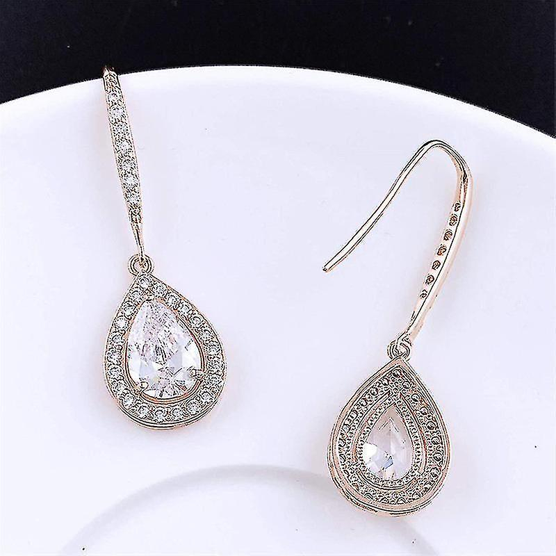 Foto 4 pulgar | Pendientes Huoguo De Plata 925 En Tono Oro Rosa Con Forma De Pera En Forma De Lágrima - Venta Internacional.