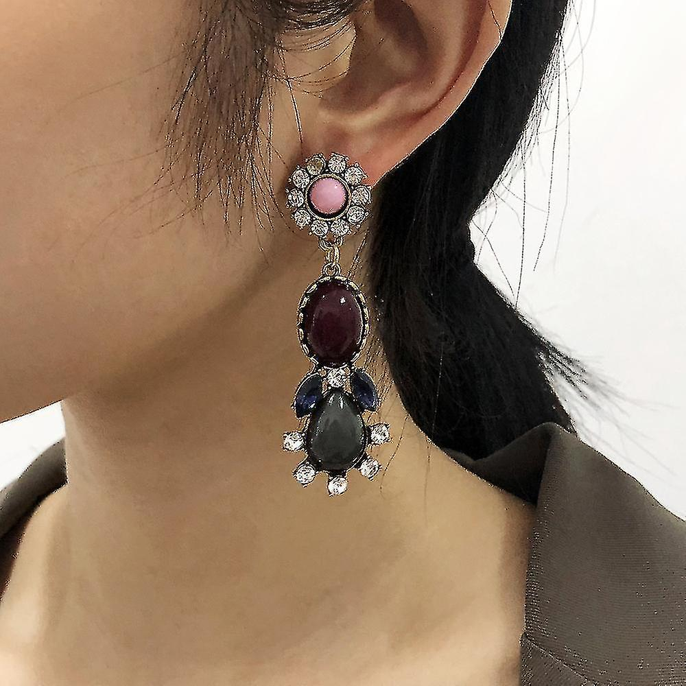 Foto 4 pulgar | Pendientes Huoguo En Forma De Gotas De Resina De Aleación De Colores Contrastantes - Venta Internacional.