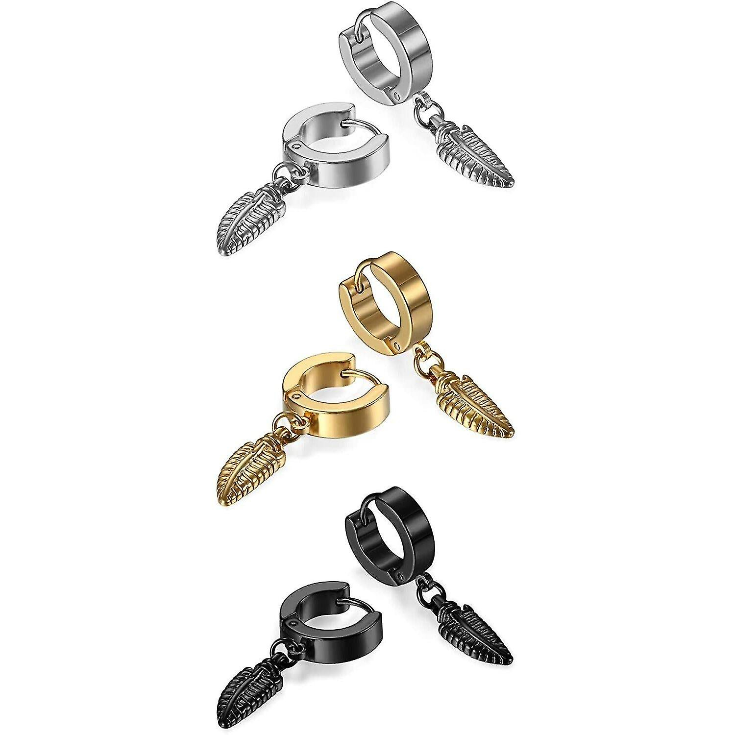 Foto 2 pulgar | Pendientes Huoguo  Piercing En Forma De Pluma De Acero Inoxidable  3 Pares - Venta Internacional.