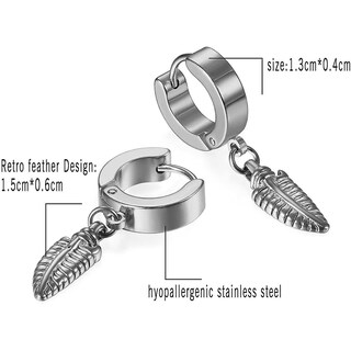 Foto 2 | Pendientes Huoguo Piercing En Forma De Pluma De Acero Inoxidable 3 Pares - Venta Internacional.