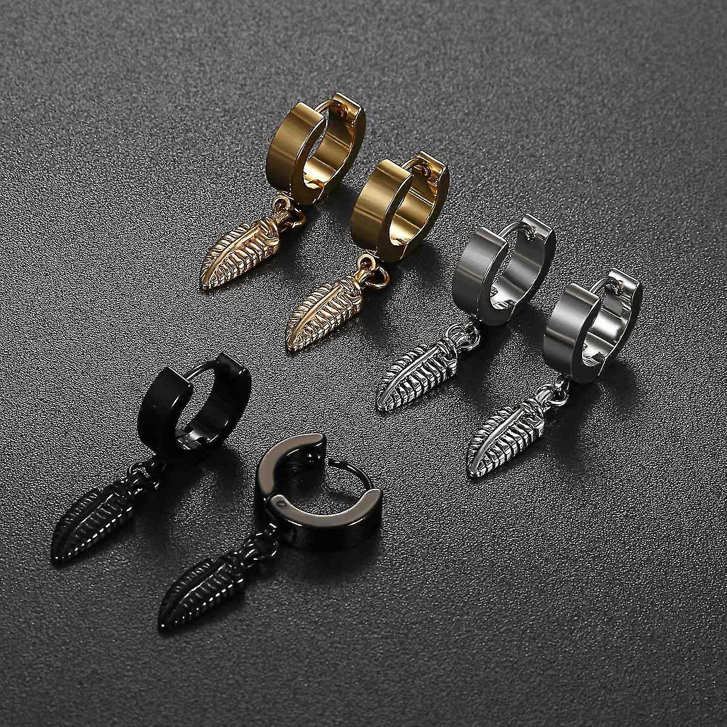 Foto 4 pulgar | Pendientes Huoguo  Piercing En Forma De Pluma De Acero Inoxidable  3 Pares - Venta Internacional.