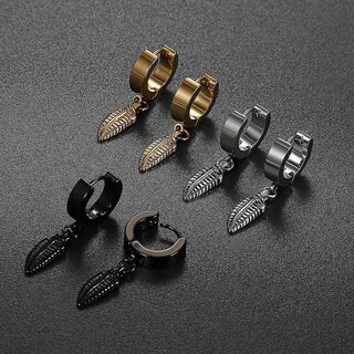 Foto 3 | Pendientes Huoguo Piercing En Forma De Pluma De Acero Inoxidable 3 Pares - Venta Internacional.
