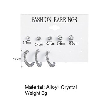 Foto 2 | Juego De Pendientes Huoguo De Aleación De Cristal De Una Sola Oreja De Metal (8 Piezas) - Venta Internacional.
