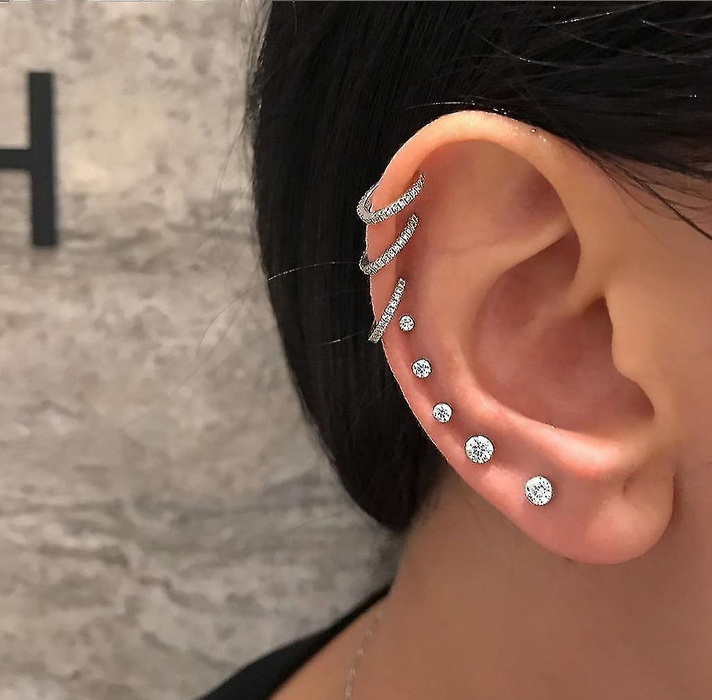 Foto 4 pulgar | Juego De Pendientes Huoguo De Aleación De Cristal De Una Sola Oreja De Metal (8 Piezas) - Venta Internacional.