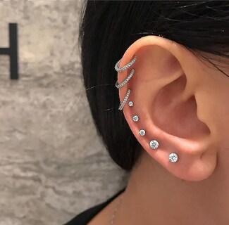 Foto 3 | Juego De Pendientes Huoguo De Aleación De Cristal De Una Sola Oreja De Metal (8 Piezas) - Venta Internacional.