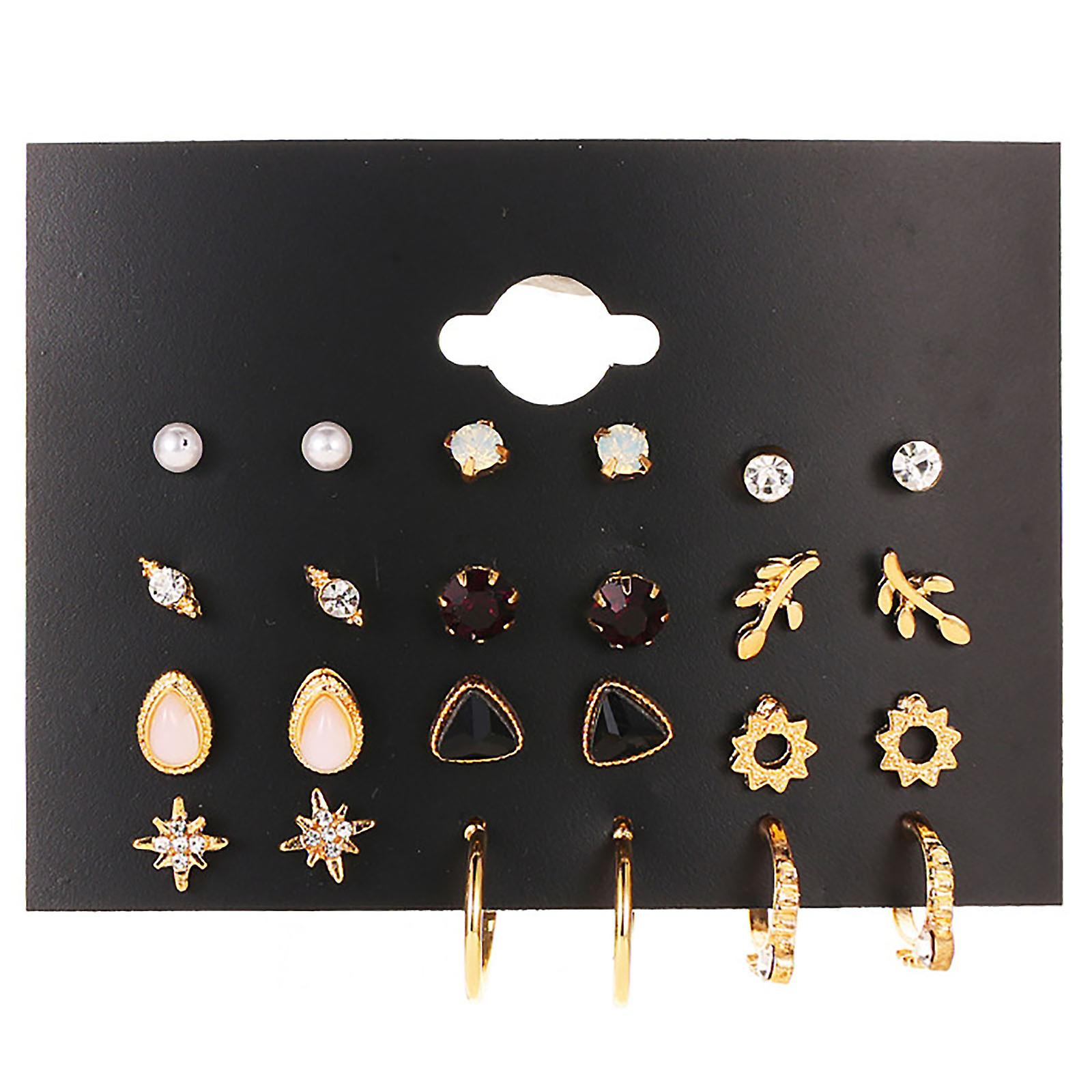 Foto 1 | Juego De Pendientes De Tuerca De 12 Piezas De Aleación Floral A La Moda Para Mujer - Venta Internacional.