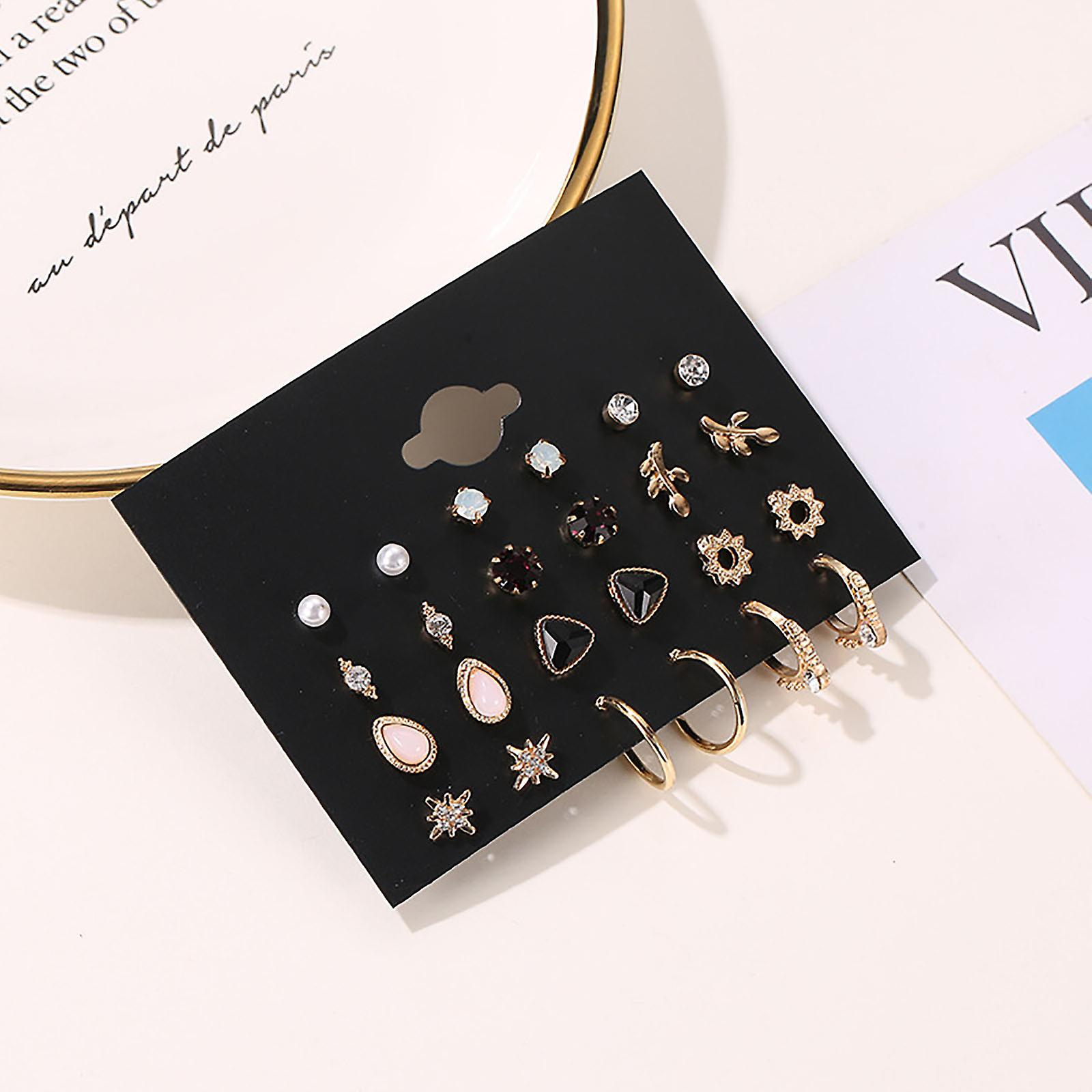 Foto 3 pulgar | Juego De Pendientes De Tuerca De 12 Piezas De Aleación Floral A La Moda Para Mujer - Venta Internacional.