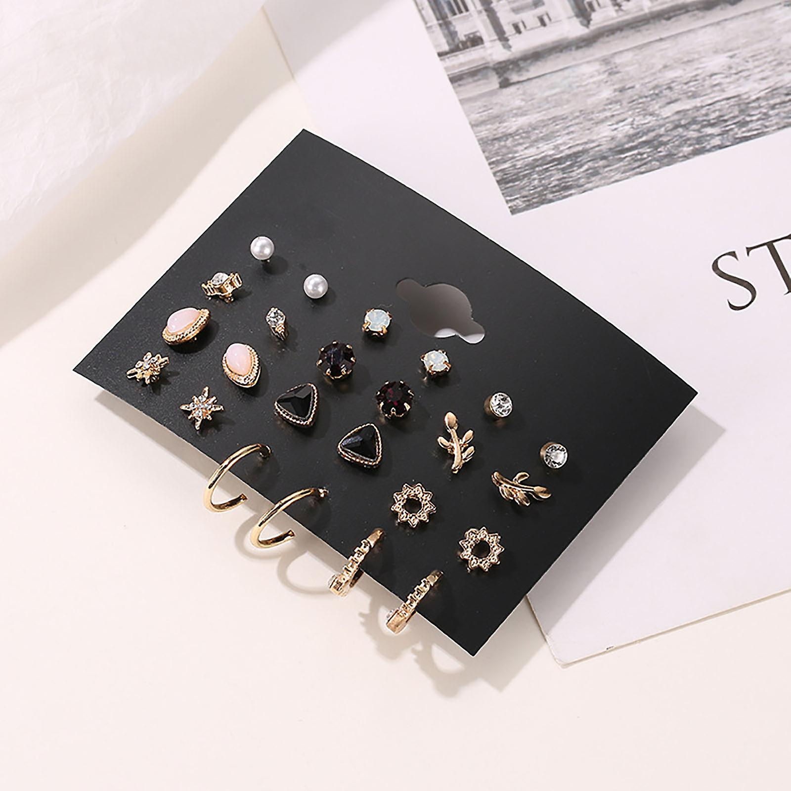 Foto 5 pulgar | Juego De Pendientes De Tuerca De 12 Piezas De Aleación Floral A La Moda Para Mujer - Venta Internacional.