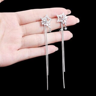 Foto 3 | Pendiente Huoguo Con Pentagrama Largo Y Borla Para Mujer En Aleación - Venta Internacional.