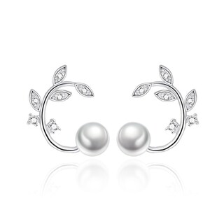Foto 1 | Pendientes Huoguo De Aleación Con Forma De Flor Fresca Perla Y Rama - Venta Internacional.