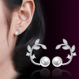 Foto 2 | Pendientes Huoguo De Aleación Con Forma De Flor Fresca Perla Y Rama - Venta Internacional.