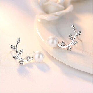 Foto 4 | Pendientes Huoguo De Aleación Con Forma De Flor Fresca Perla Y Rama - Venta Internacional.