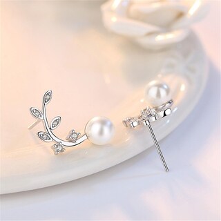 Foto 5 | Pendientes Huoguo De Aleación Con Forma De Flor Fresca Perla Y Rama - Venta Internacional.