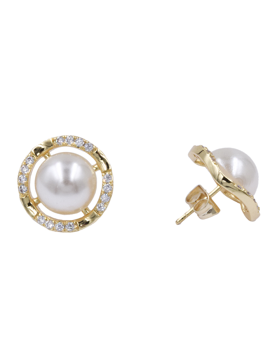 Foto 4 pulgar | Broqueles Circulares De Perla  Zirconia Y Chapa De Oro