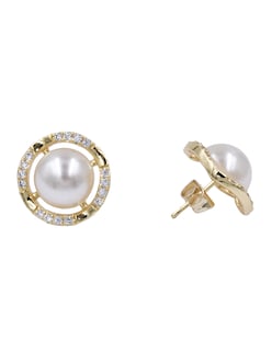 Foto 3 | Broqueles Circulares De Perla Zirconia Y Chapa De Oro