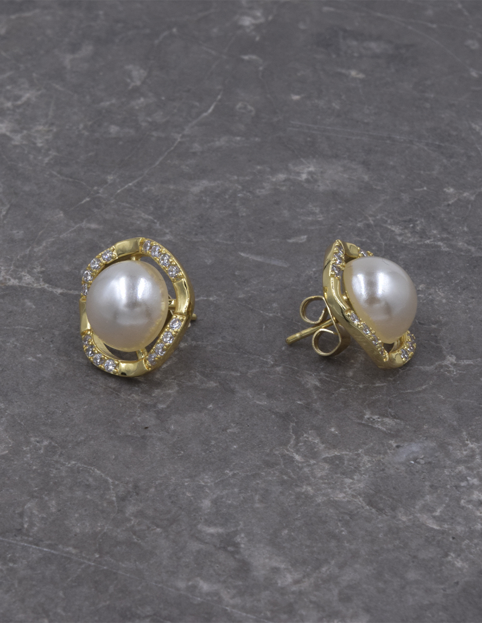 Foto 5 pulgar | Broqueles Circulares De Perla  Zirconia Y Chapa De Oro