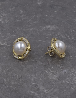 Foto 4 | Broqueles Circulares De Perla Zirconia Y Chapa De Oro