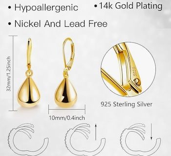 Foto 4 | Elegantes Aretes Xtellar Para Mujer En Oro De 14k Y Plata Diseño De Gota Exquisito Joyería Hipoalergénica Y Duradera