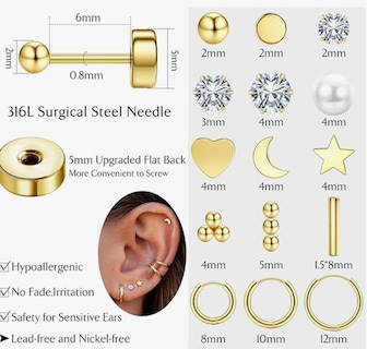 Foto 4 | Xtellar: Exclusivo Set De Aretes De Oro De 14 Quilates Hipoalergénicos Y Versátiles
