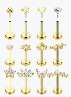 Foto 1 | Set De Joyas Xtellar Aretes Dorados De 14k De Acero Quirúrgico Para Piercing En Cartílago Tragus Y Hélix.