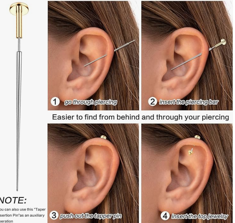 Foto 3 pulgar | Set De Joyas Xtellar  Aretes Dorados De 14k  De Acero Quirúrgico  Para Piercing En Cartílago  Tragus Y Hélix.