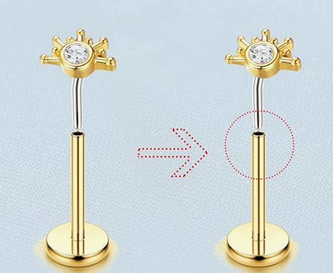 Foto 5 pulgar | Set De Joyas Xtellar  Aretes Dorados De 14k  De Acero Quirúrgico  Para Piercing En Cartílago  Tragus Y Hélix.