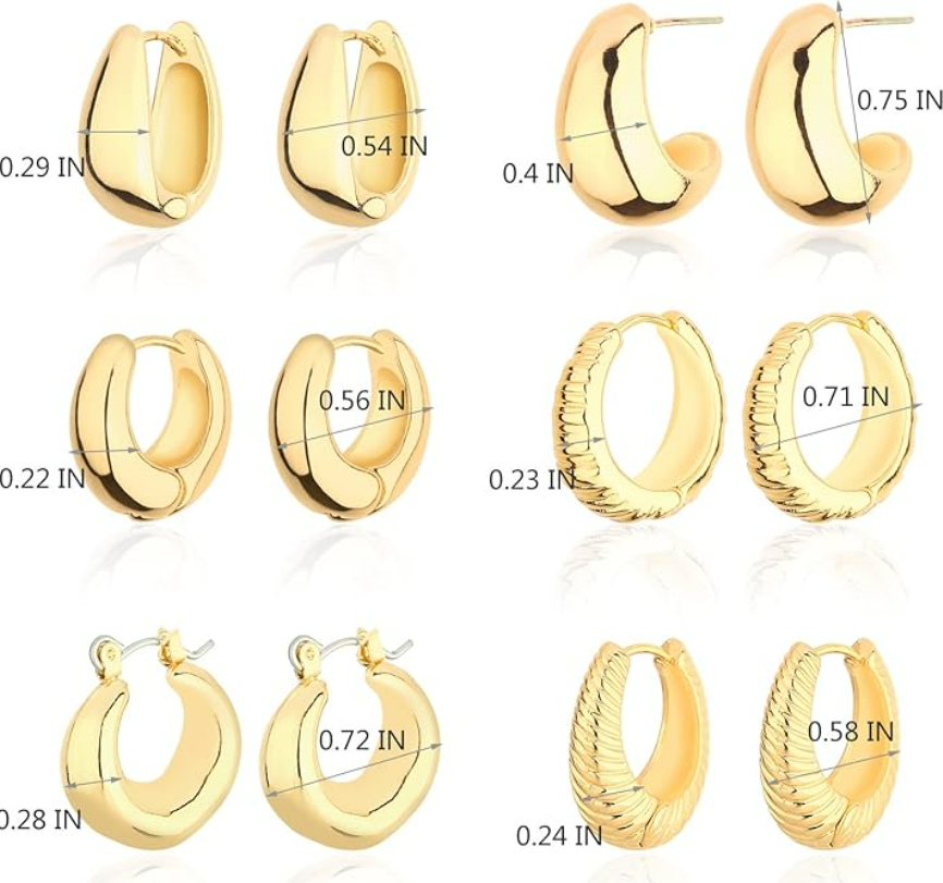 Foto 4 pulgar | Xtellar Aretes De Aro Dorados Para Mujer En Oro De 14 Quilates  Set De Joyería Hipoalergénica Y Gruesa  Los Acce