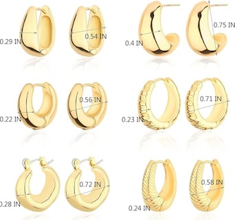 Foto 3 | Xtellar Aretes De Aro Dorados Para Mujer En Oro De 14 Quilates Set De Joyería Hipoalergénica Y Gruesa Los Acce