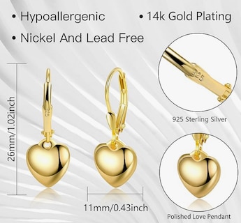 Foto 2 | Aretes Colgantes Xtellar De Plata De Ley 925 Para Mujer Diseño De Corazón Chapados En Oro De 14k Regalo De J