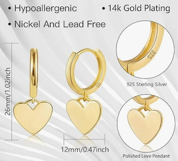 Foto 2 | Joyería Xtellar: Aretes Colgantes De Corazón En Plata Ley 925 Con Chapado En Oro De 14k Para Mujer Hipoalergénicos