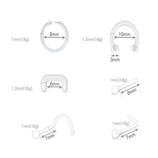 Foto 5 | 60 Pzs Piercing Transparentes Para Nariz Cartílago Ombligo Belug Transparente
