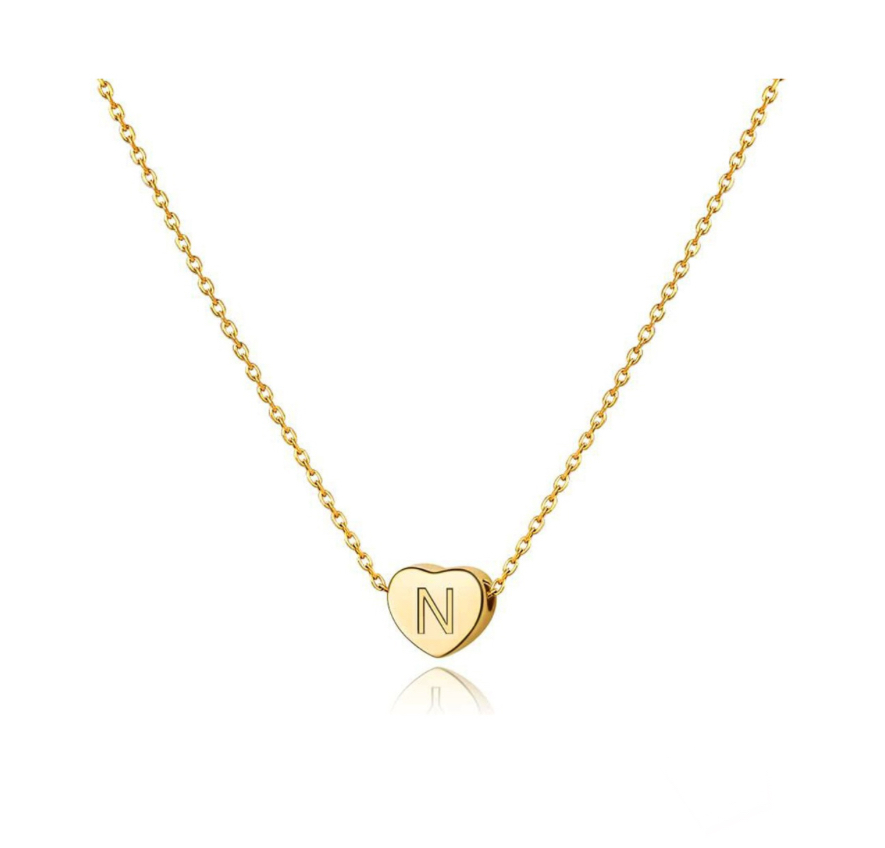 Foto 2 pulgar | Cadena para Mujer Inicial Letra N Corazón Chapado En Oro 18k