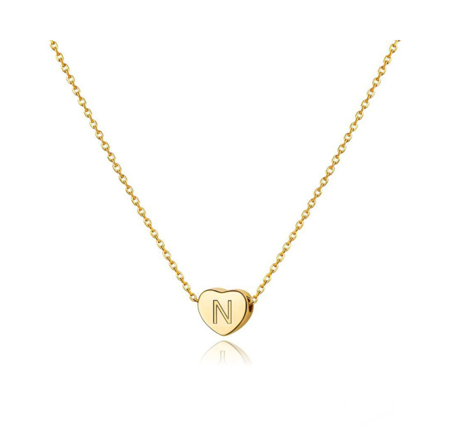 Cadena para Mujer Inicial Letra N Corazón Chapado En Oro 18k