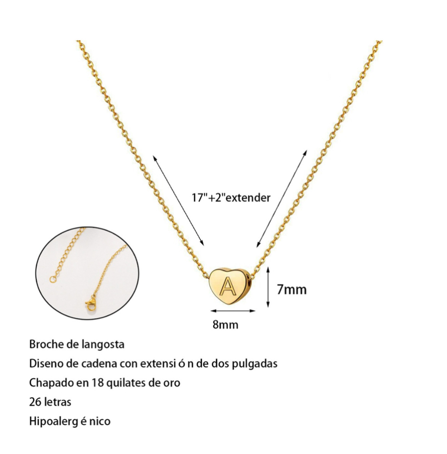 Foto 3 | Cadena para Mujer Inicial Letra N Corazón Chapado En Oro 18k