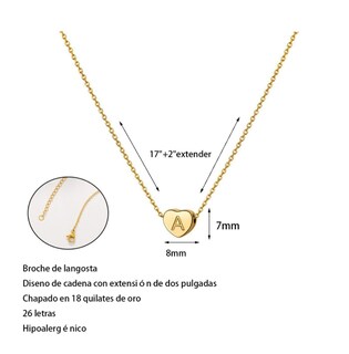 Foto 3 | Cadena para Mujer Inicial Letra N Corazón Chapado En Oro 18k
