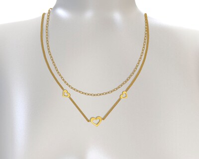 Foto 4 | Gargantilla Corazones Doble Cadena 45cm Acero Inoxidable Tono Dorado CH19