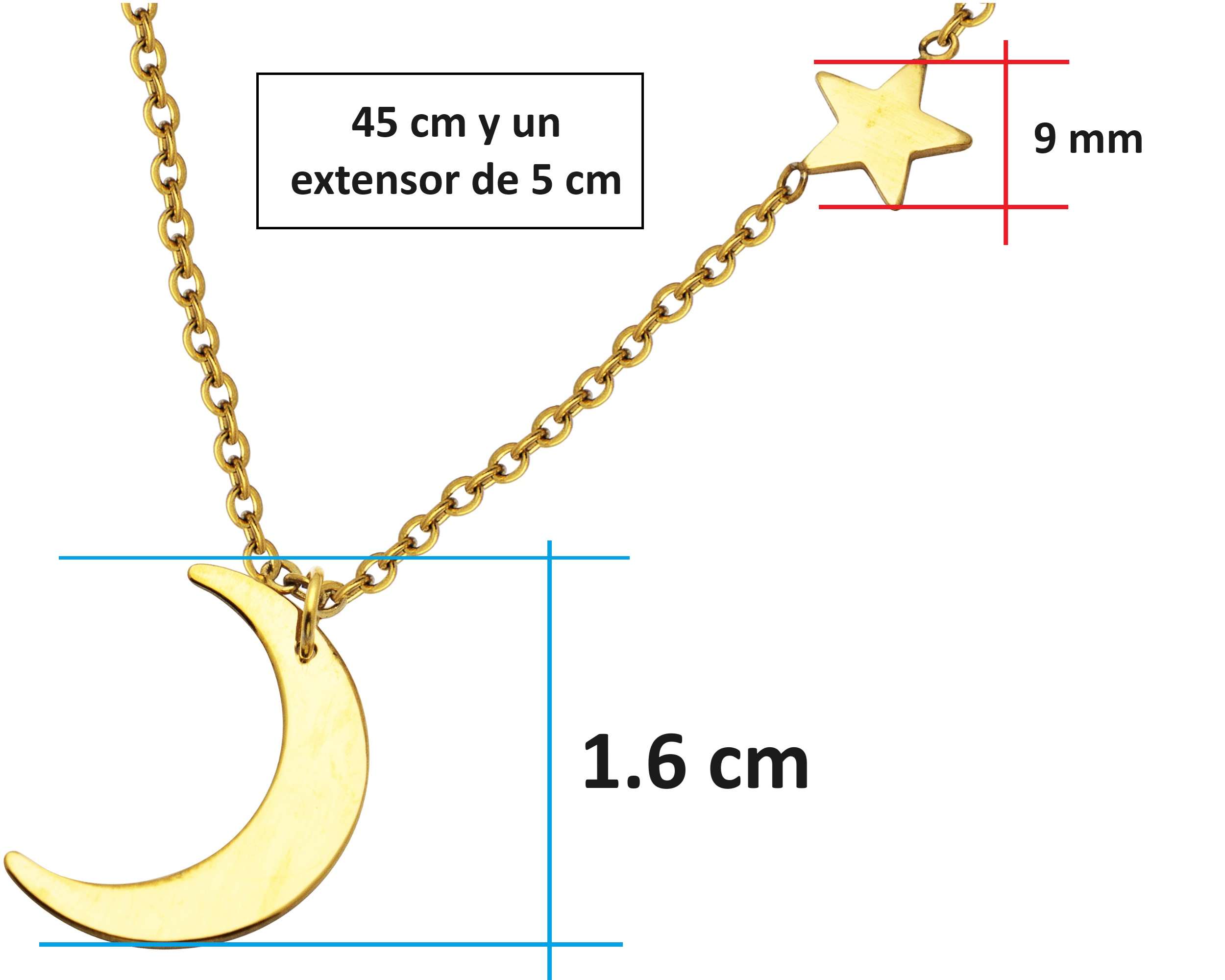 Foto 9 pulgar | Gargantilla Estrella Y Lunas 45cm Acero Inoxidable Tono Dorado CH23