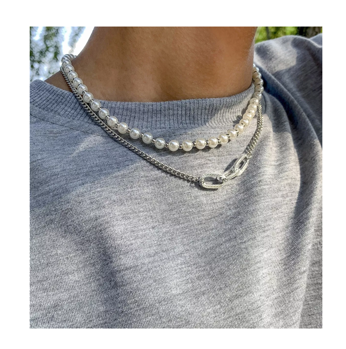 Foto 5 | Collar De Cadena Y Perlas Hip Hop Moda Plata