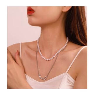 Foto 6 | Collar De Cadena Y Perlas Hip Hop Moda Plata