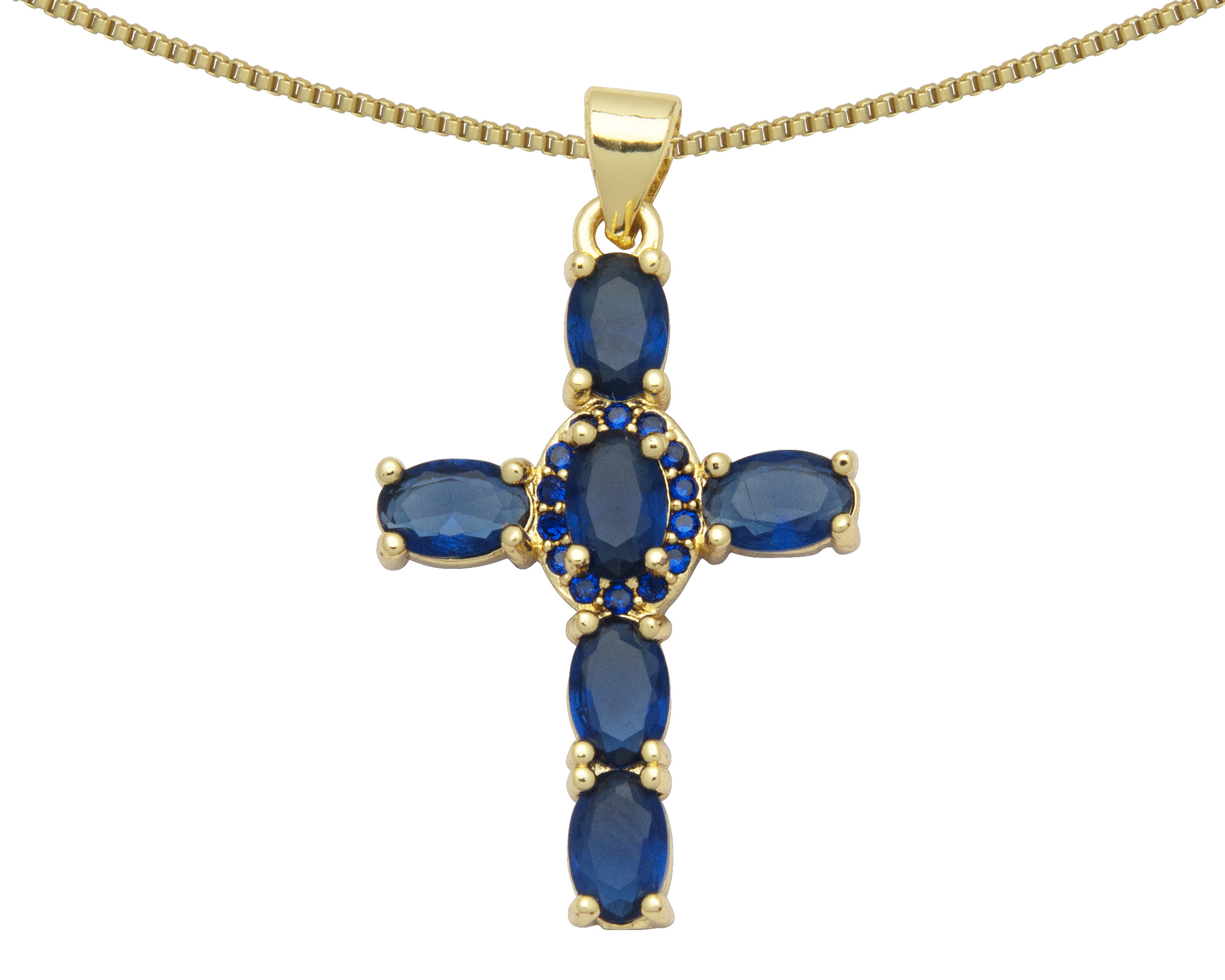 Gargantilla de Cruz Tono Azul Horoz Ch62 42 cm Chapa de oro 18k