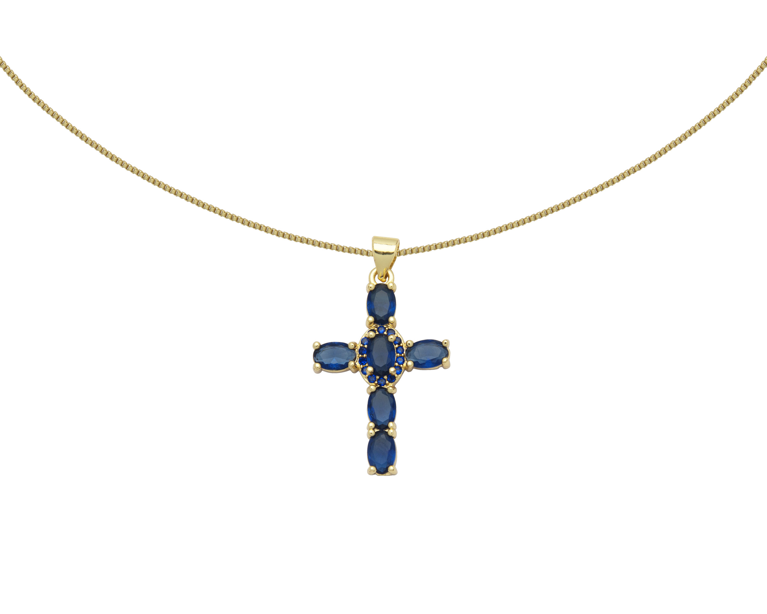 Foto 2 | Gargantilla de Cruz Tono Azul Horoz Ch62 42 cm Chapa de oro 18k
