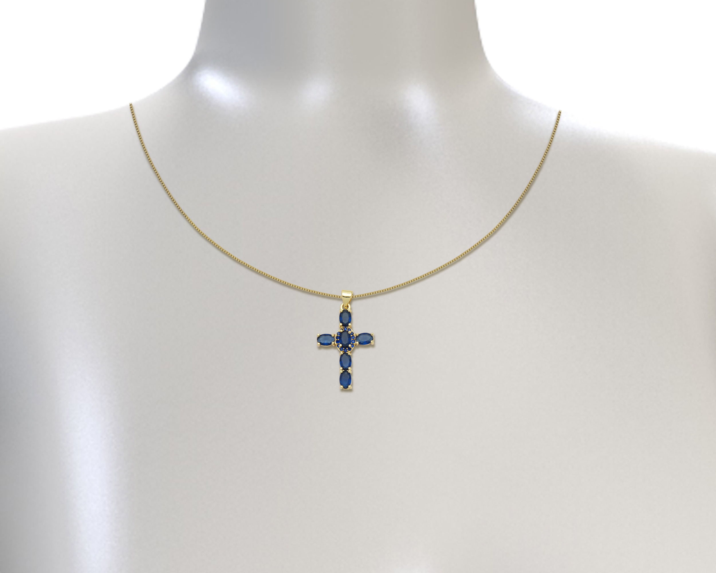Foto 3 | Gargantilla de Cruz Tono Azul Horoz Ch62 42 cm Chapa de oro 18k