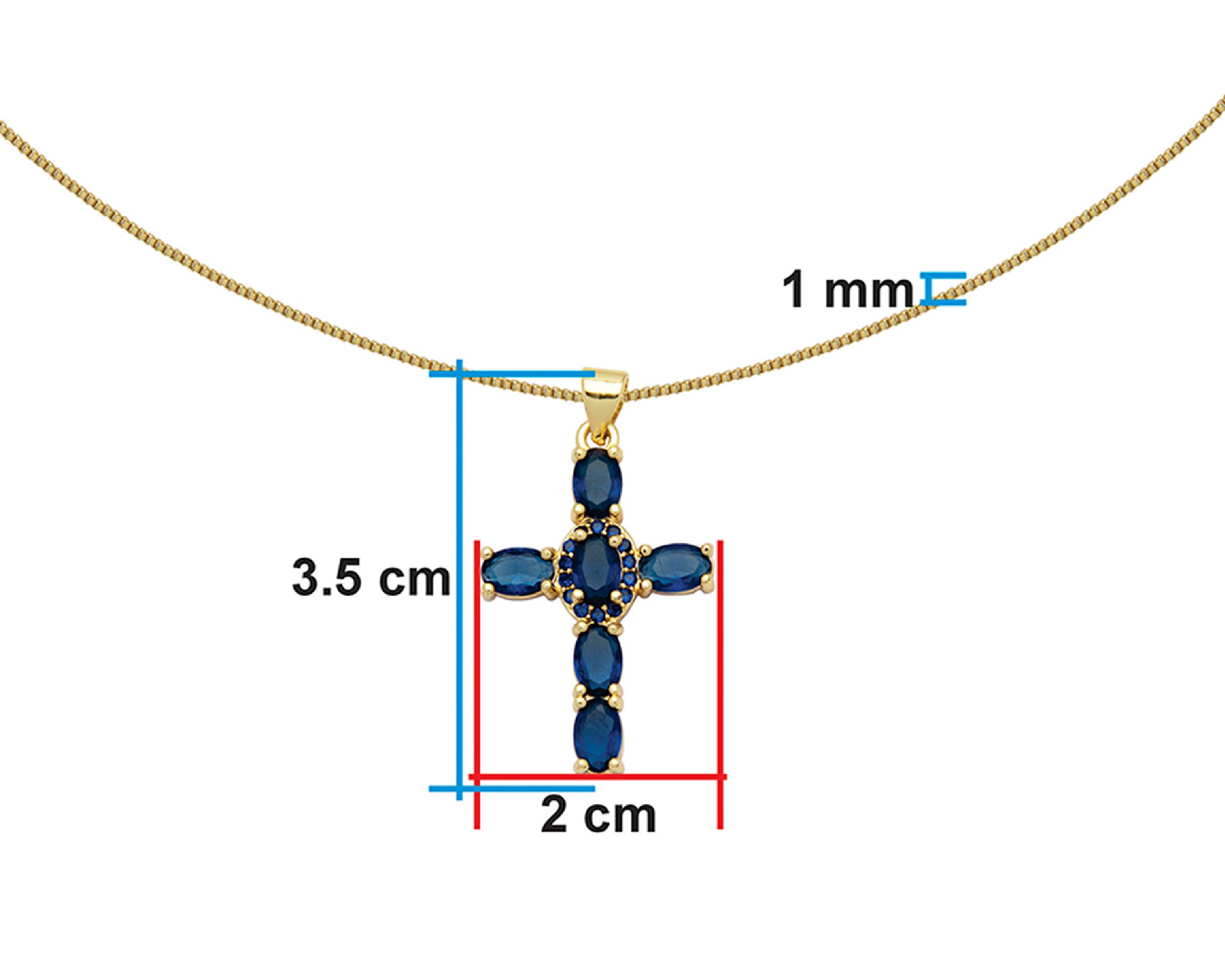 Foto 6 pulgar | Gargantilla de Cruz Tono Azul Horoz Ch62 42 cm Chapa de oro 18k