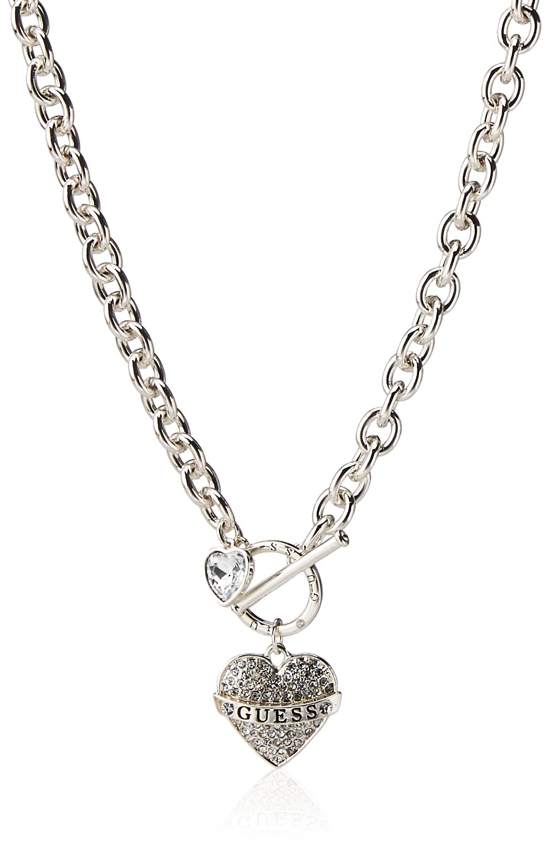 Collar Guess Toggle Logo Charm Plateado Con Cristal Para Mujer - Venta Internacional