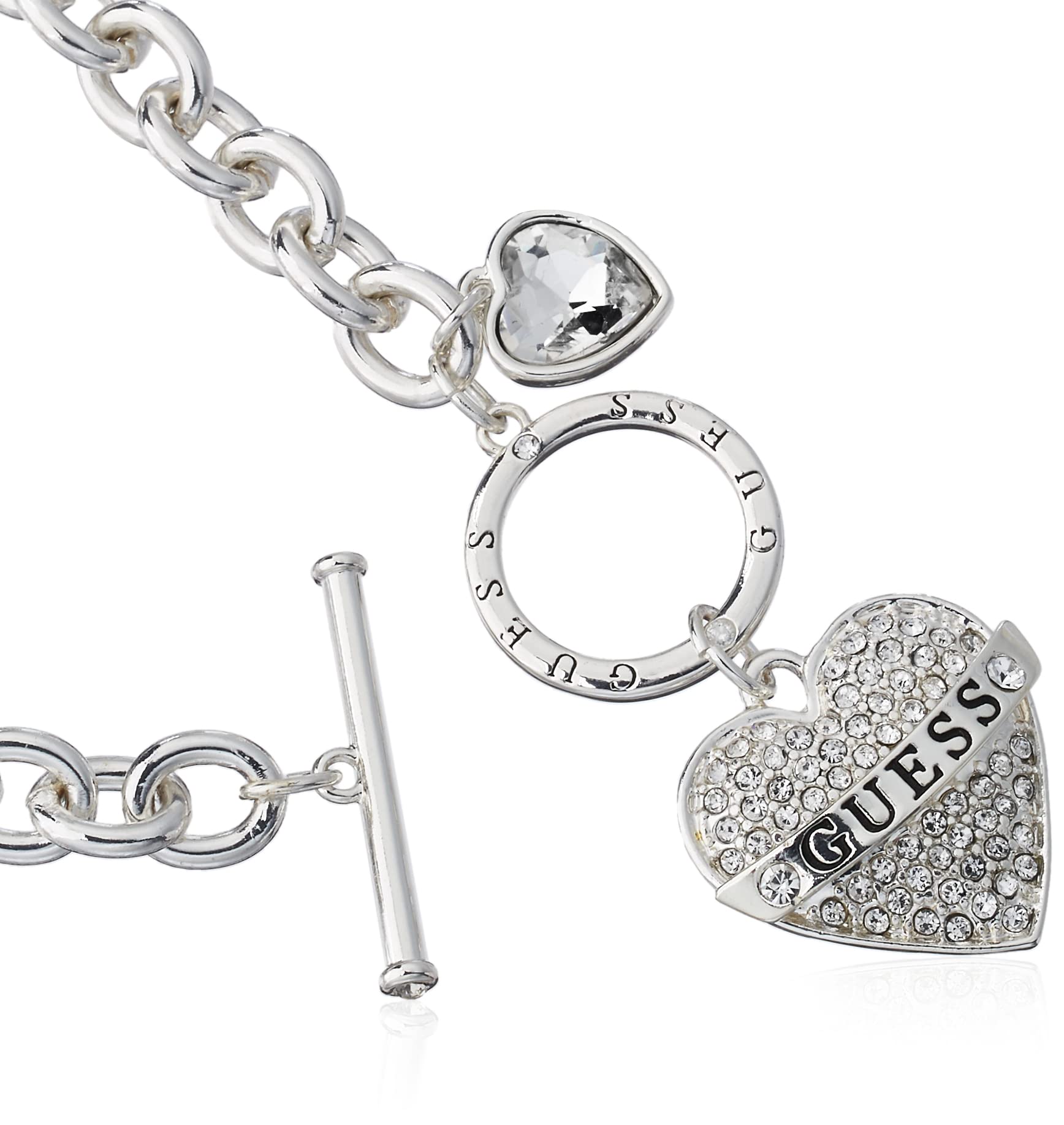 Foto 3 pulgar | Collar Guess Toggle Logo Charm Plateado Con Cristal Para Mujer - Venta Internacional